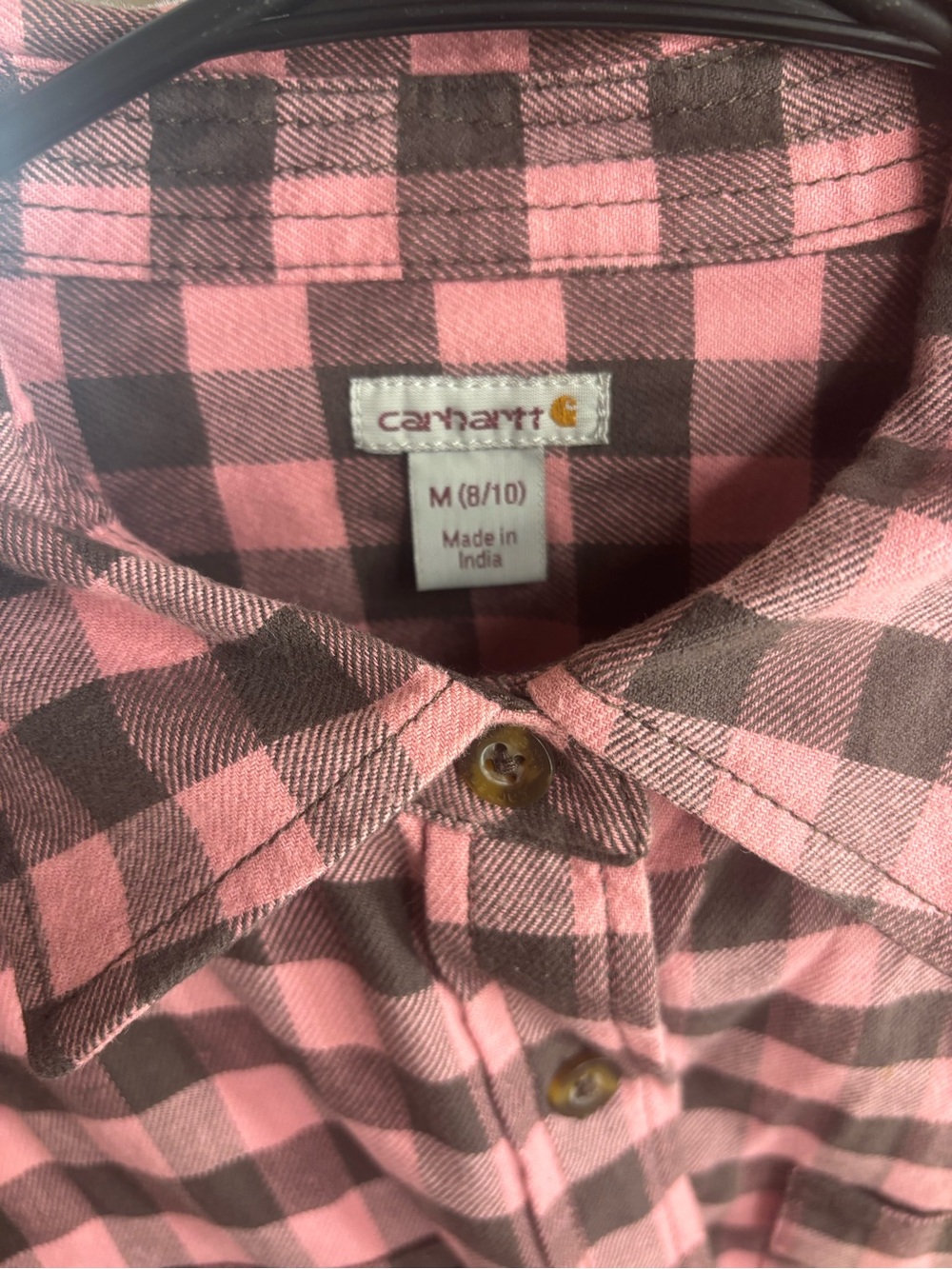 Carhartt Women’s Pink and Brown Plaid Button-Down Flannel Shirt